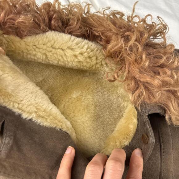 Vintage sueded afghan Sherpa penny lane belted trench faux fur coat - Picture 6 of 8